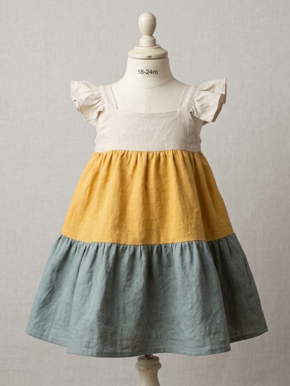 SHEIN Toddler Girl Boho Colorblock Tiered Dress - Mustard Green - 18-24M